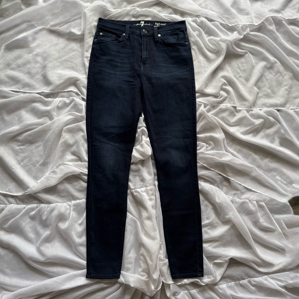 7 For All Mankind Dark Blue High Waist Gwenevere Skinny Jeans